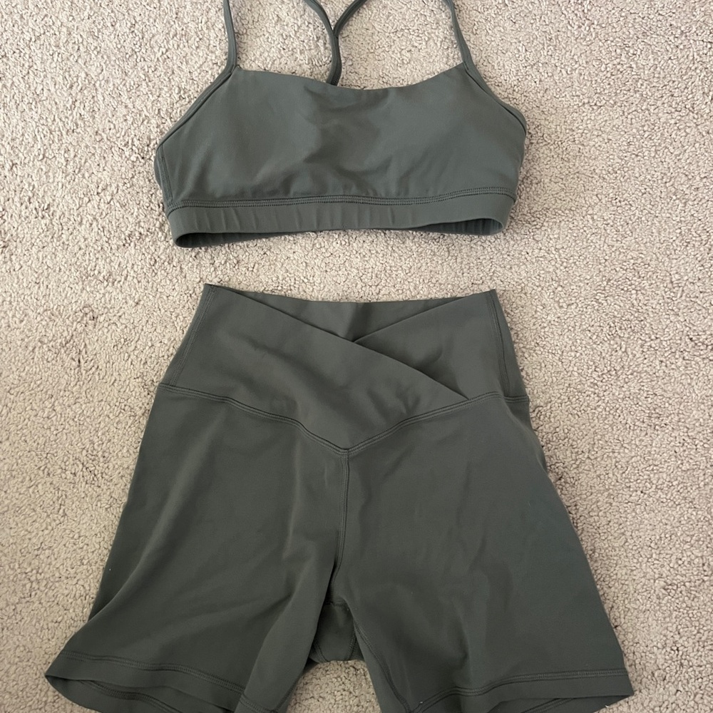 Gray Sports Bra and Shorts Set